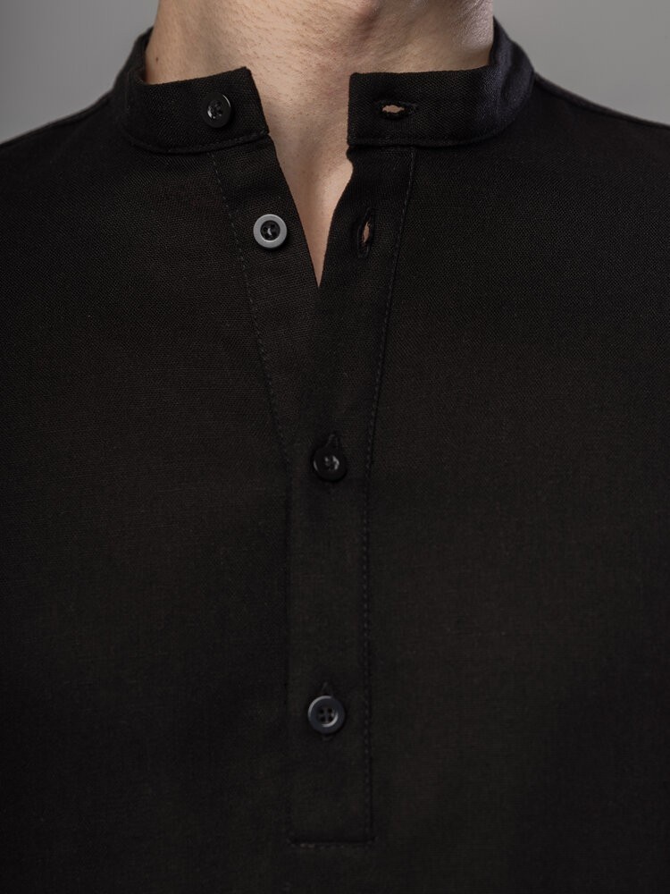 Чорна чоловіча сорочка з льону casual. Сорочка вільного крою легка чорна Pobedov Exlnt