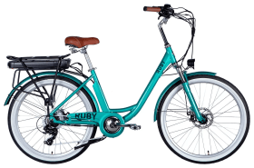Велосипед з електроприводом 26&quot; AL Dorozhnik eRUBY DD FR рама-17&quot; 48B 12.5А*г 500Вт бірюзовий YS 2260 2025 крила, крило пер., крило зад., підніжка
