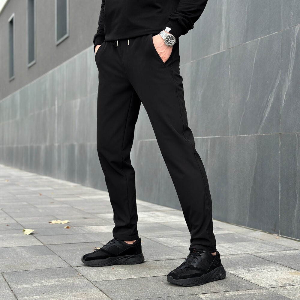 Чоловічі чорні штани демісезонні із софтшелу Pobedov Point