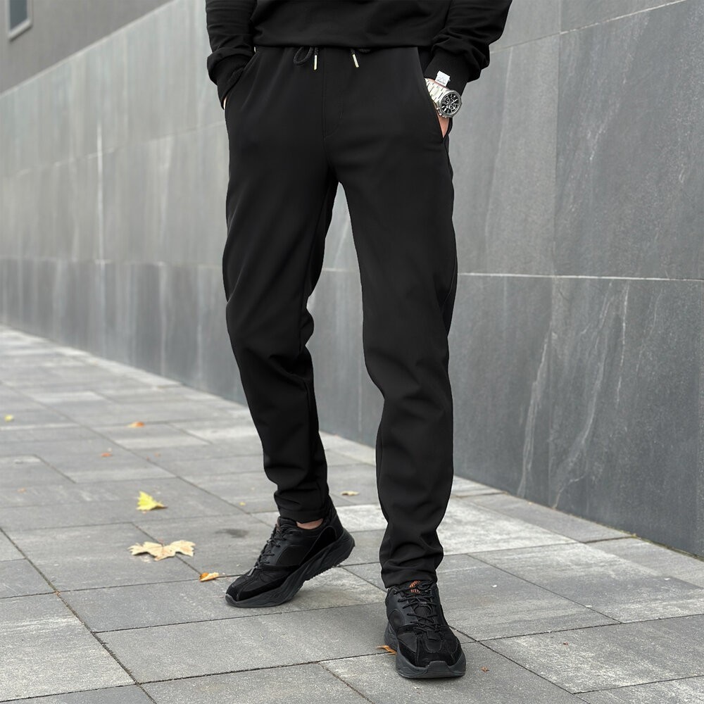 Чоловічі чорні штани демісезонні із софтшелу Pobedov Point