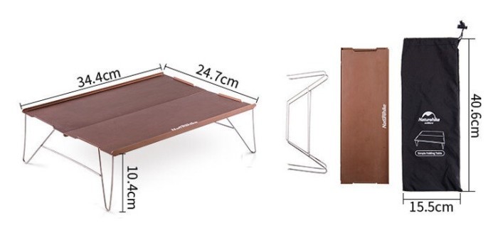 Стіл розкладний алюмінієвий для пікніку Naturehike NH17Z001-L, 34х25 см, сірий