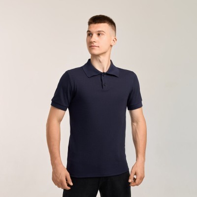 Темно-синє наві чоловіче класичне поло на ґудзиках Pobedov. Футболка поло Pobedov Royal Batal синя