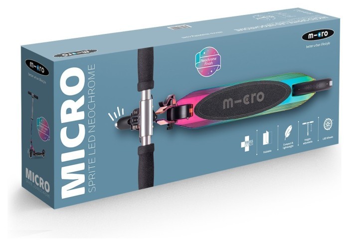 Самокат MICRO серії "Sprite LED" – НЕОХРОМ (до 100  кг (kg), двоколісний, світло)