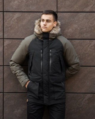 Парка чоловіча зимова середня на котоні з капюшоном Pobedov seniora udacha