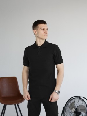 Чорна футболка поло весняна. Легке літнє чоловіче чорне поло Pobedov Royal Batal