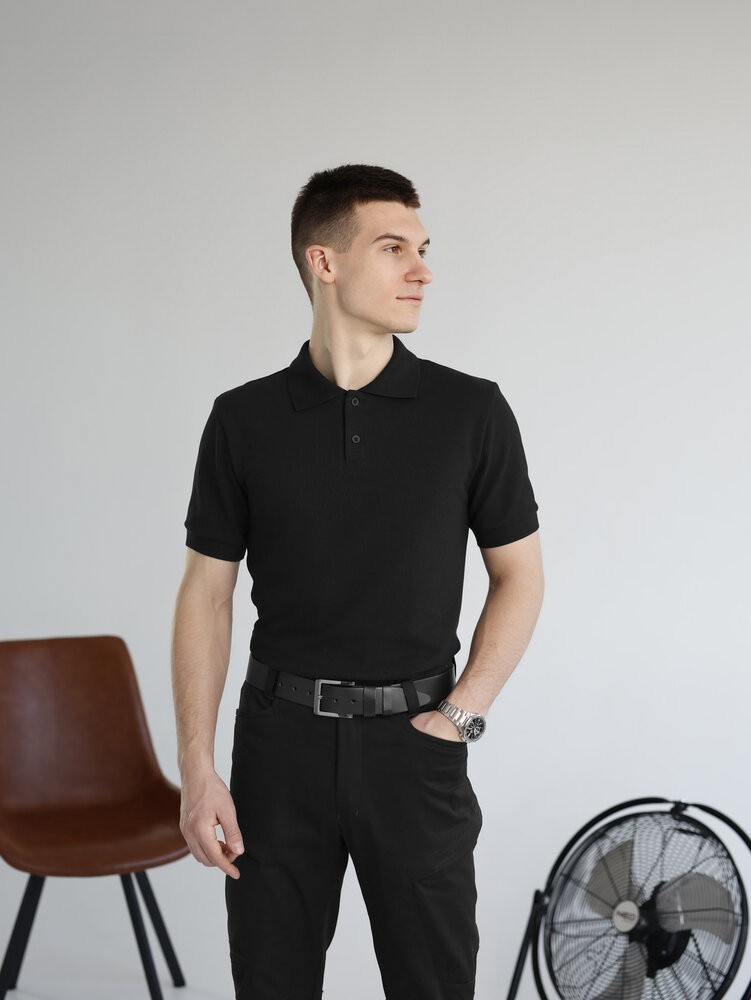 Чорна футболка поло весняна. Легке літнє чоловіче чорне поло Pobedov Royal Batal