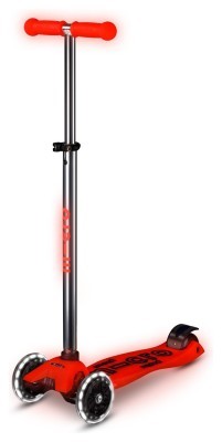 Самокат MICRO серії "Maxi Deluxe Glow LED" – ЧЕРВОНА АУРА (до 50 kg, 3-х колісний, світло)