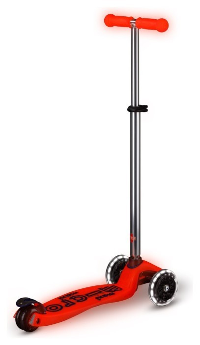 Самокат MICRO серії "Maxi Deluxe Glow LED" – ЧЕРВОНА АУРА (до 50 kg, 3-х колісний, світло)