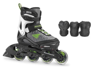Комплект дитячий (роликові коньки, захист) Rollerblade COMBO 29-32 (185-210мм) Black/green (07848400 T83)