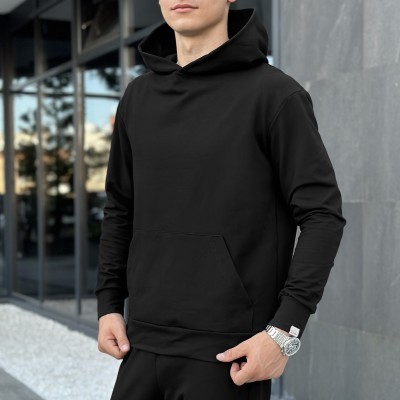 Чоловіче демісезонне худі з капюшоном чорне Pobedov 001