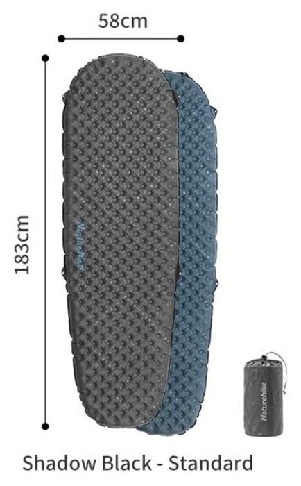 Матрац туристичний надувний одномісний Naturehike CNH22DZ018, надлегкий, 183х58х7 см, сірий, для туризму із мішком для надування