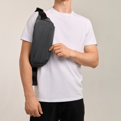 Чоловіча бананка нейлонова сумка сіра Pobedov Just