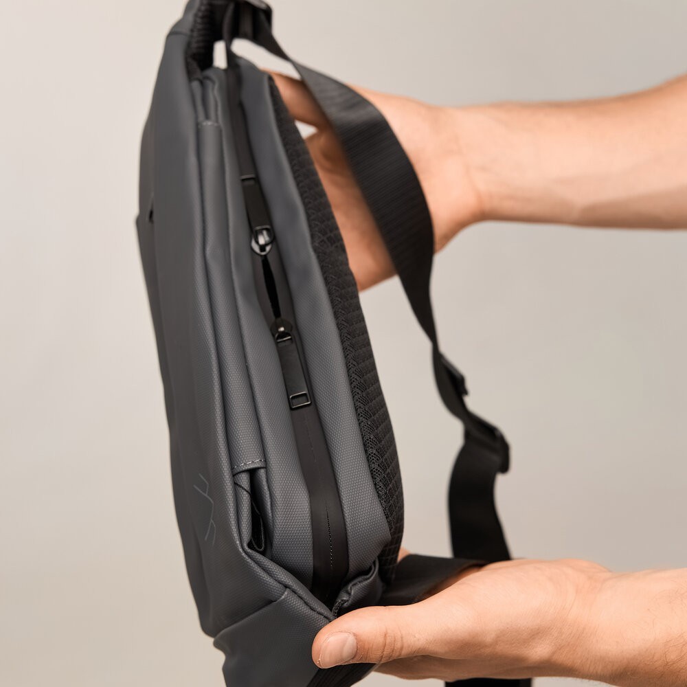 Чоловіча бананка нейлонова сумка сіра Pobedov Just