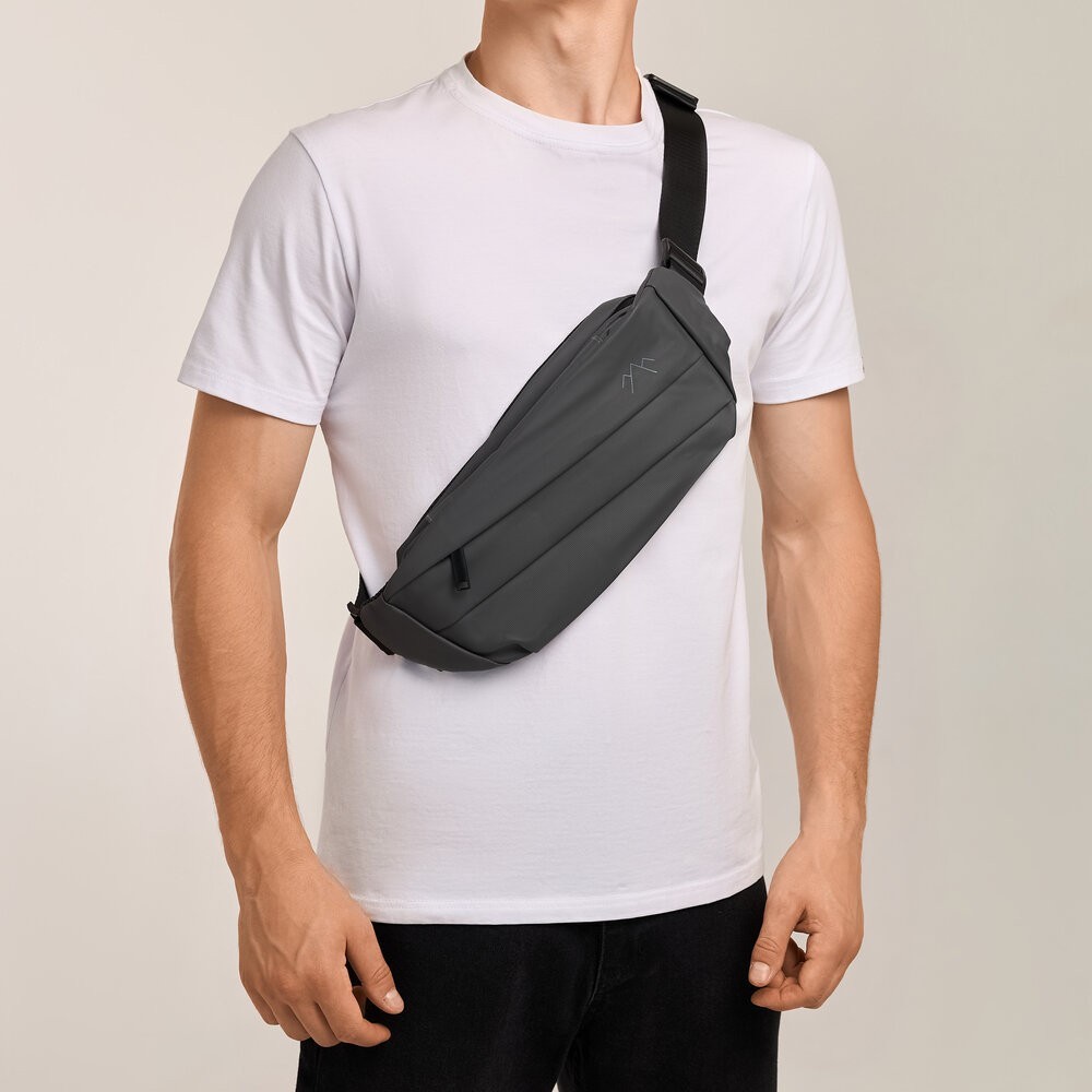 Чоловіча бананка нейлонова сумка сіра Pobedov Just