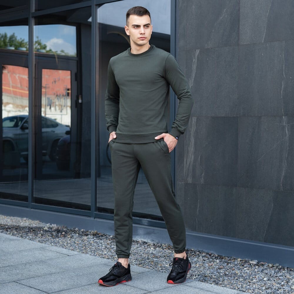 Світшот чоловічий однотонний темно-зелений Pobedov 001