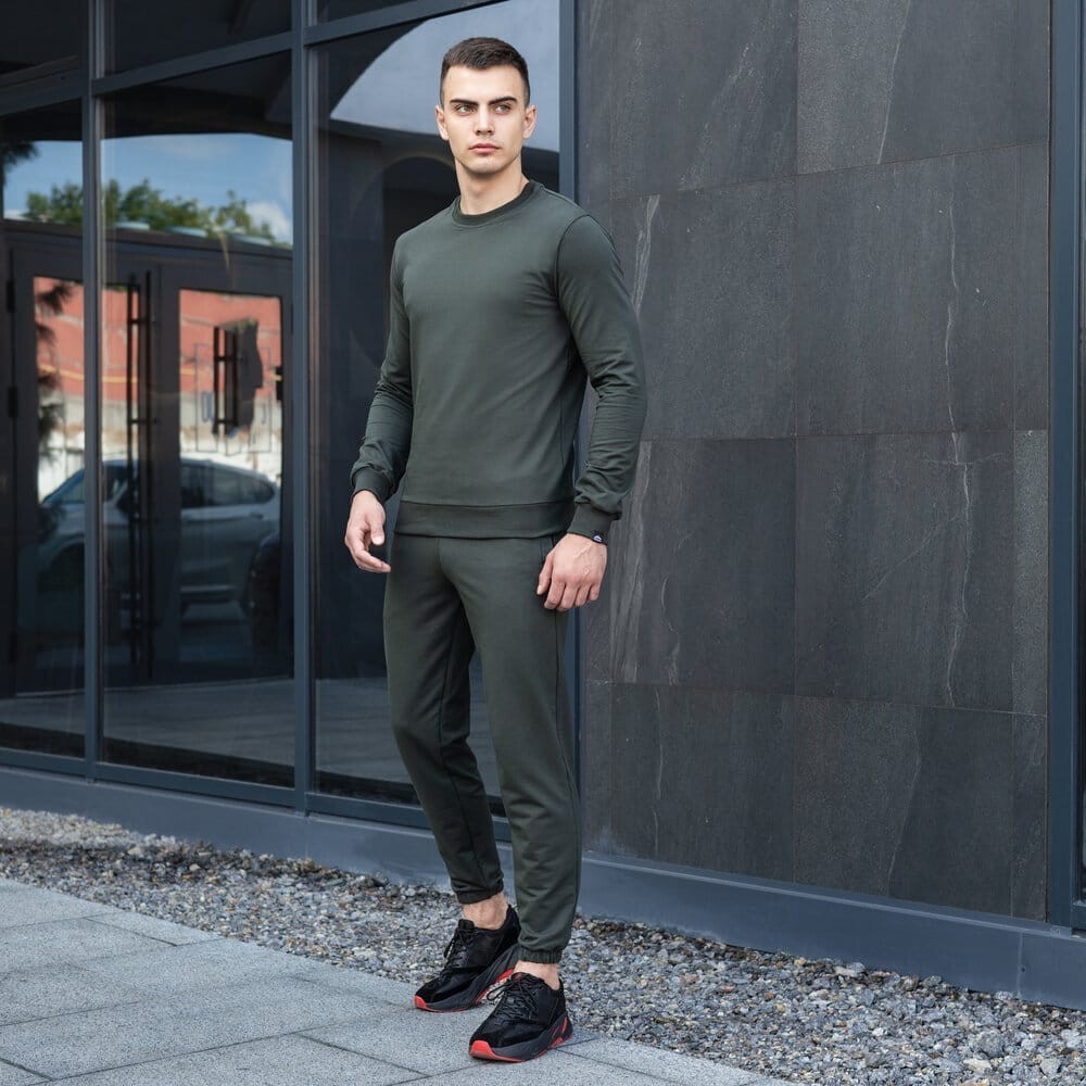 Світшот чоловічий однотонний темно-зелений Pobedov 001