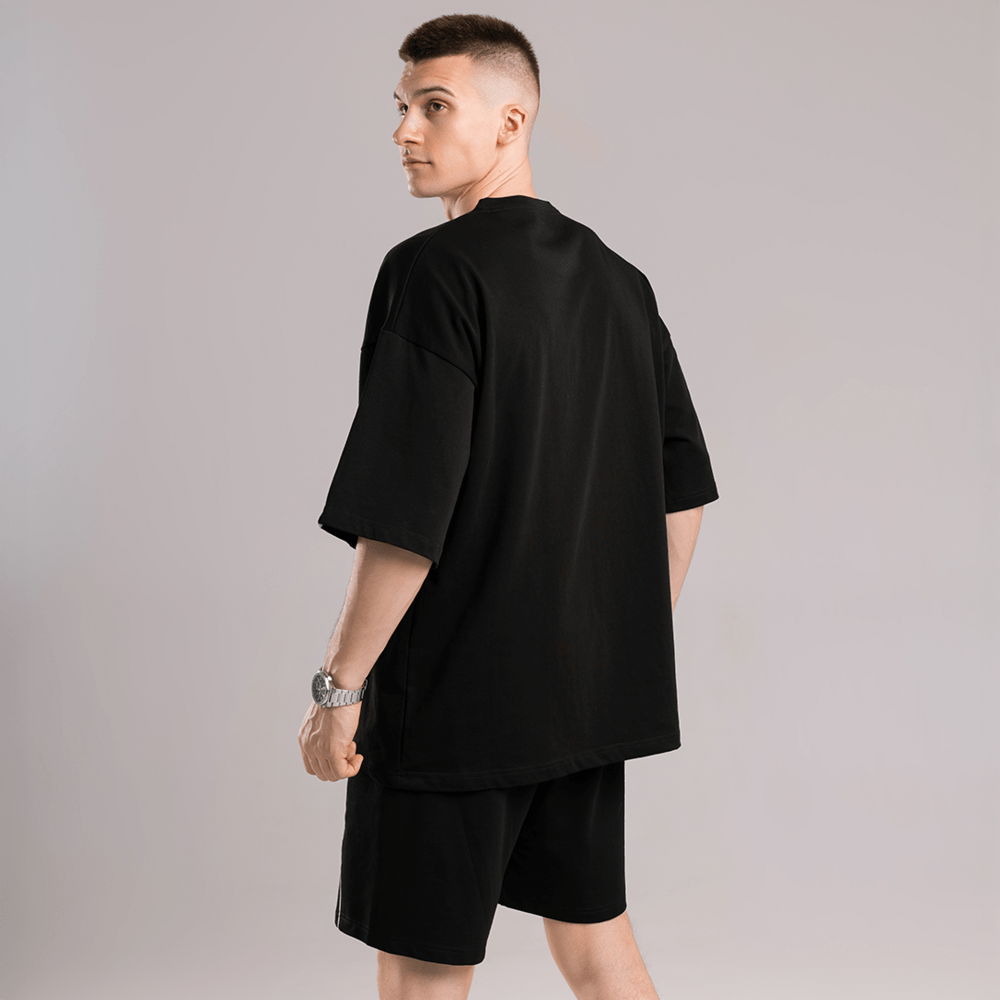 Базова чорна оверсайз футболка чоловіча весна літо однотон. Футболка оверсайз Pobedov Onyx