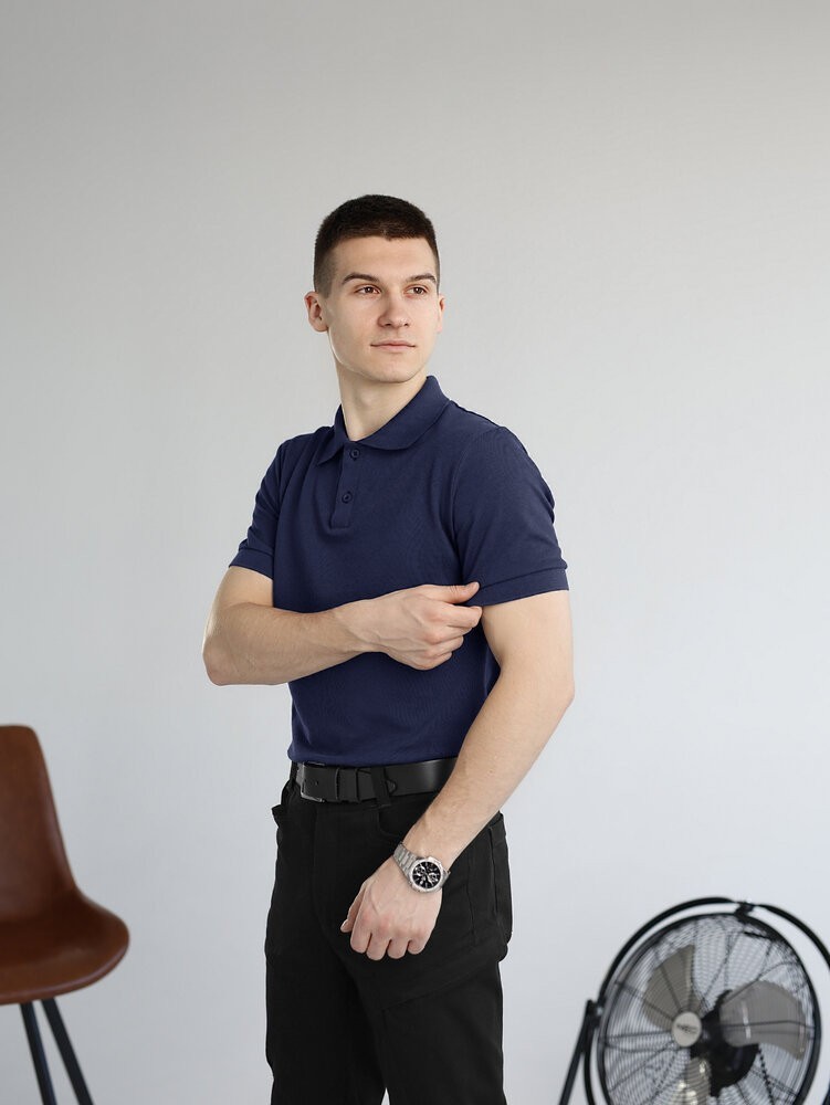 Темно-синє чоловіче класичне поло на ґудзиках Pobedov. Футболка поло Pobedov Royal синя