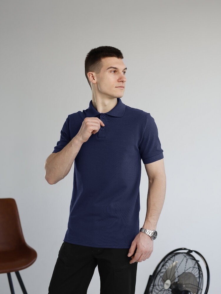 Темно-синє чоловіче класичне поло на ґудзиках Pobedov. Футболка поло Pobedov Royal синя