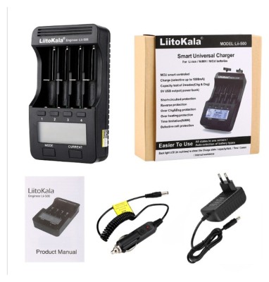 Універсальний інтелектуальний зарядний пристрій Liitokala Lii-500 EU на 4 канали + автомобільний кабель