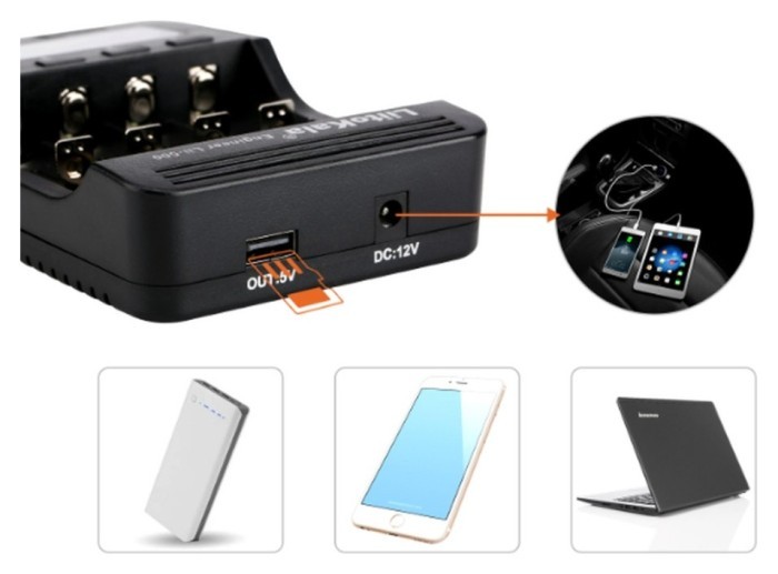 Універсальний інтелектуальний зарядний пристрій Liitokala Lii-500 EU на 4 канали + автомобільний кабель