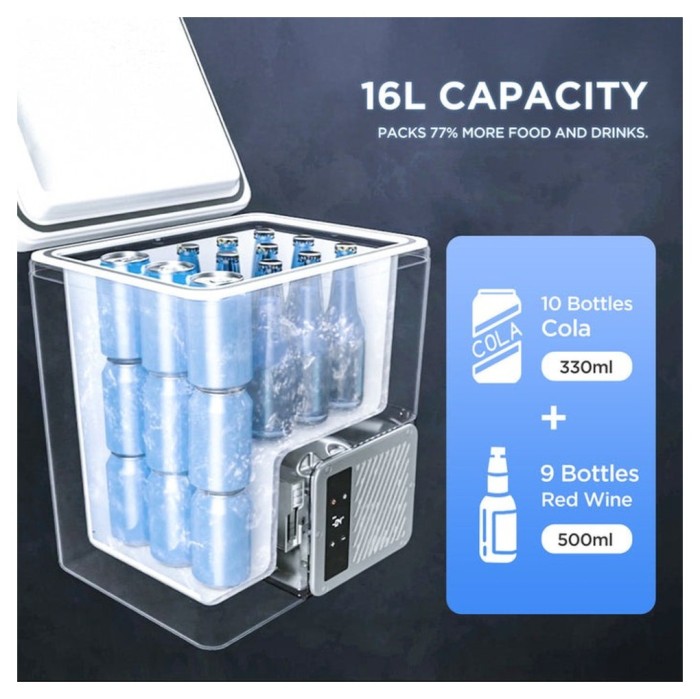 Акумуляторний холодильник-рюкзак Litheli 16л, живлення від павербанку (УМБ Litheli Power Bank 20000 mAh, 45 W в комплекті)