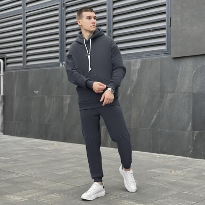 Темно-сірий спортивний чоловічий костюм осінь/зима Pobedov Space. Сірий спортивний костюм.