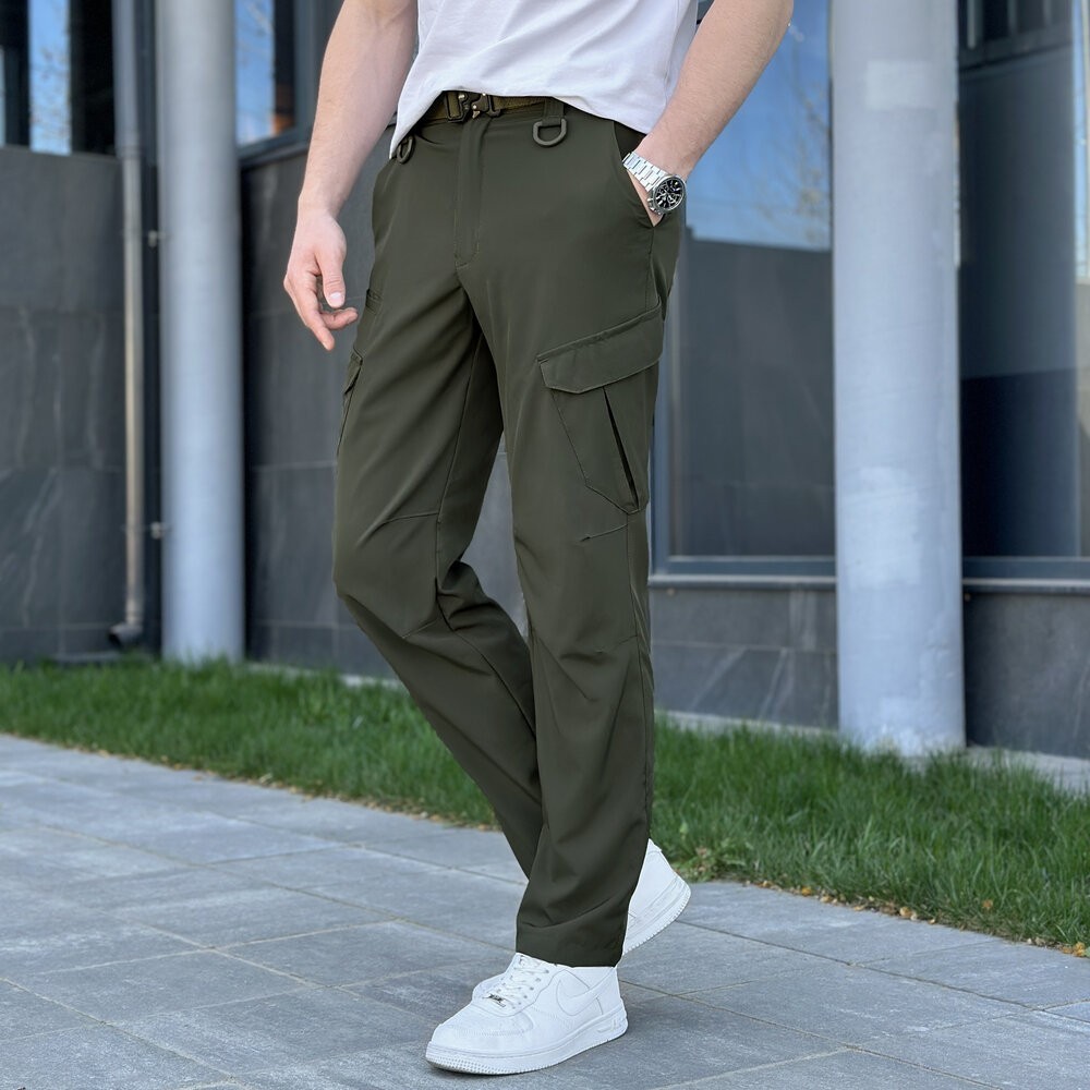 Штани карго чоловічі весняні з кишенями хакі Pobedov Tactical Soft