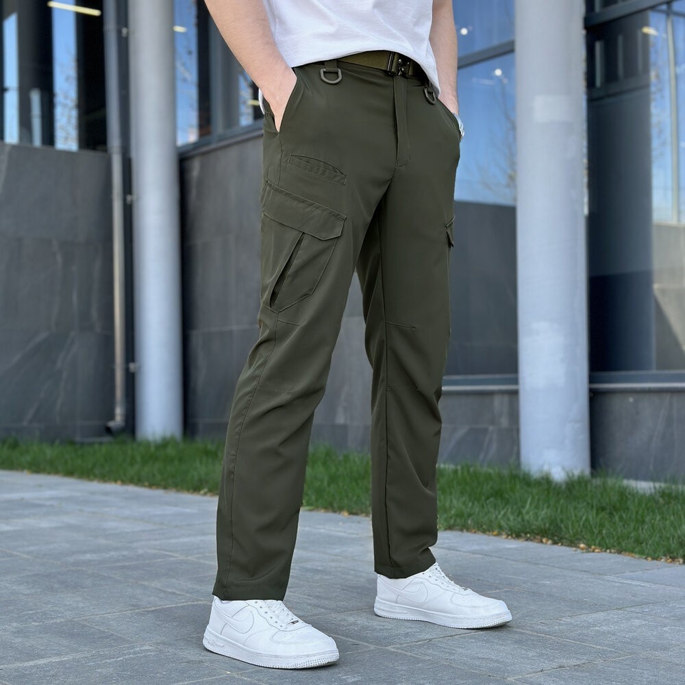 Штани карго чоловічі весняні з кишенями хакі Pobedov Tactical Soft