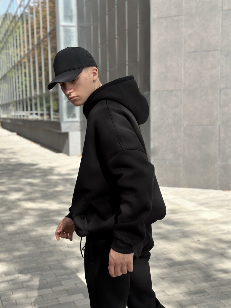 Чорне худі оверсайз чоловіче Pobedov Urbanist. Худі чорне чоловіче зима