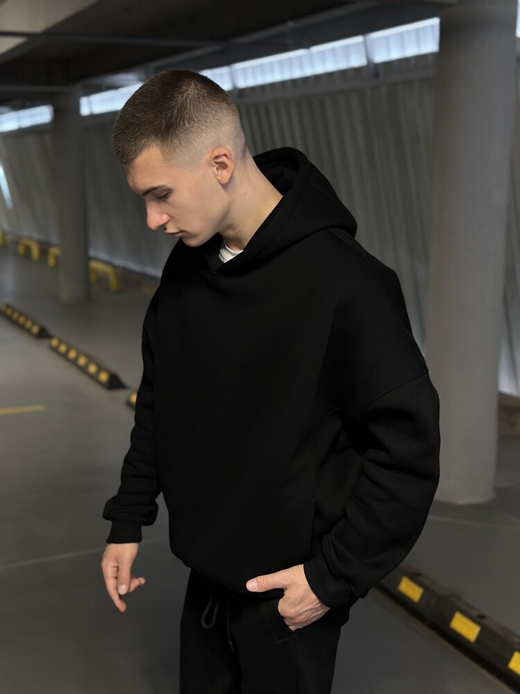 Чорне худі оверсайз чоловіче Pobedov Urbanist. Худі чорне чоловіче зима