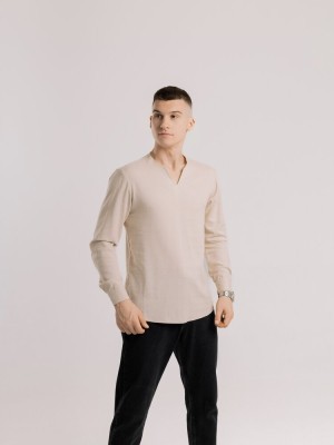 Чоловіча сорочка бежева з довгим рукавом Pobedov Horizon