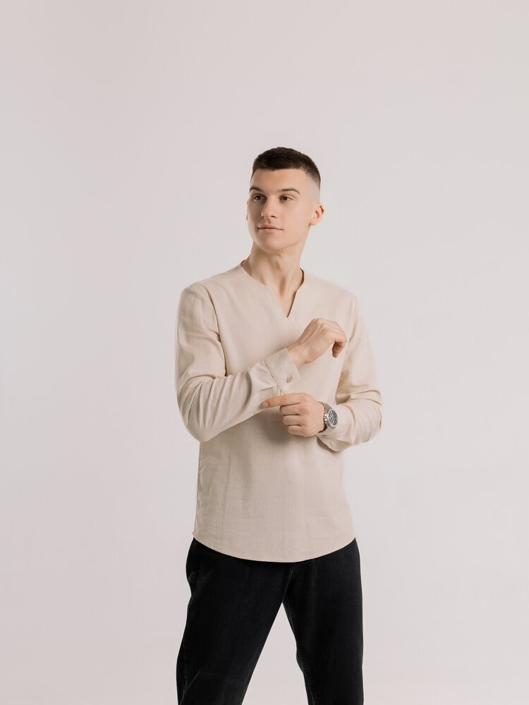 Чоловіча сорочка бежева з довгим рукавом Pobedov Horizon