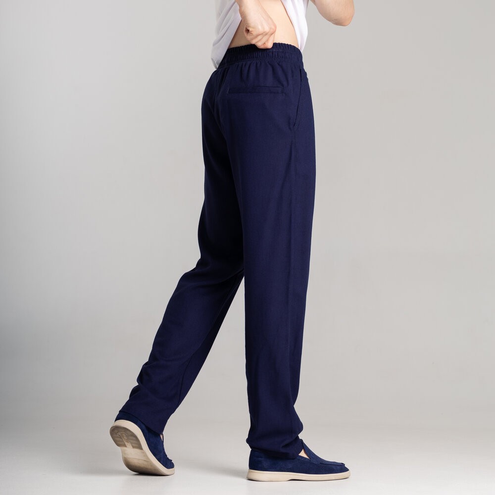 Чоловічі лляні штани вільного крою темно сині Pobedov Chill