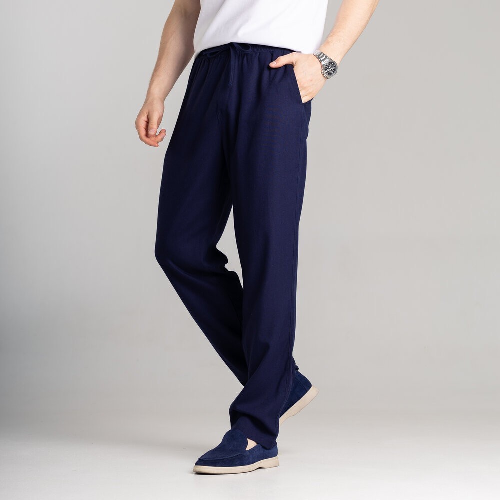 Чоловічі лляні штани вільного крою темно сині Pobedov Chill