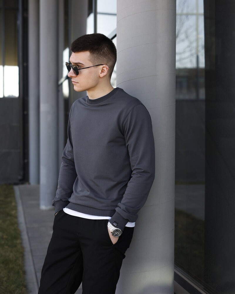 Світшот чоловічий однотонний темно-сірий Pobedov 001