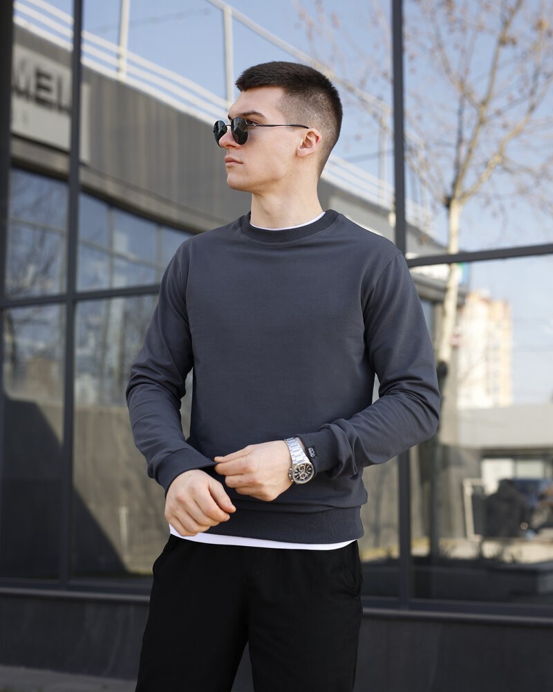 Світшот чоловічий однотонний темно-сірий Pobedov 001