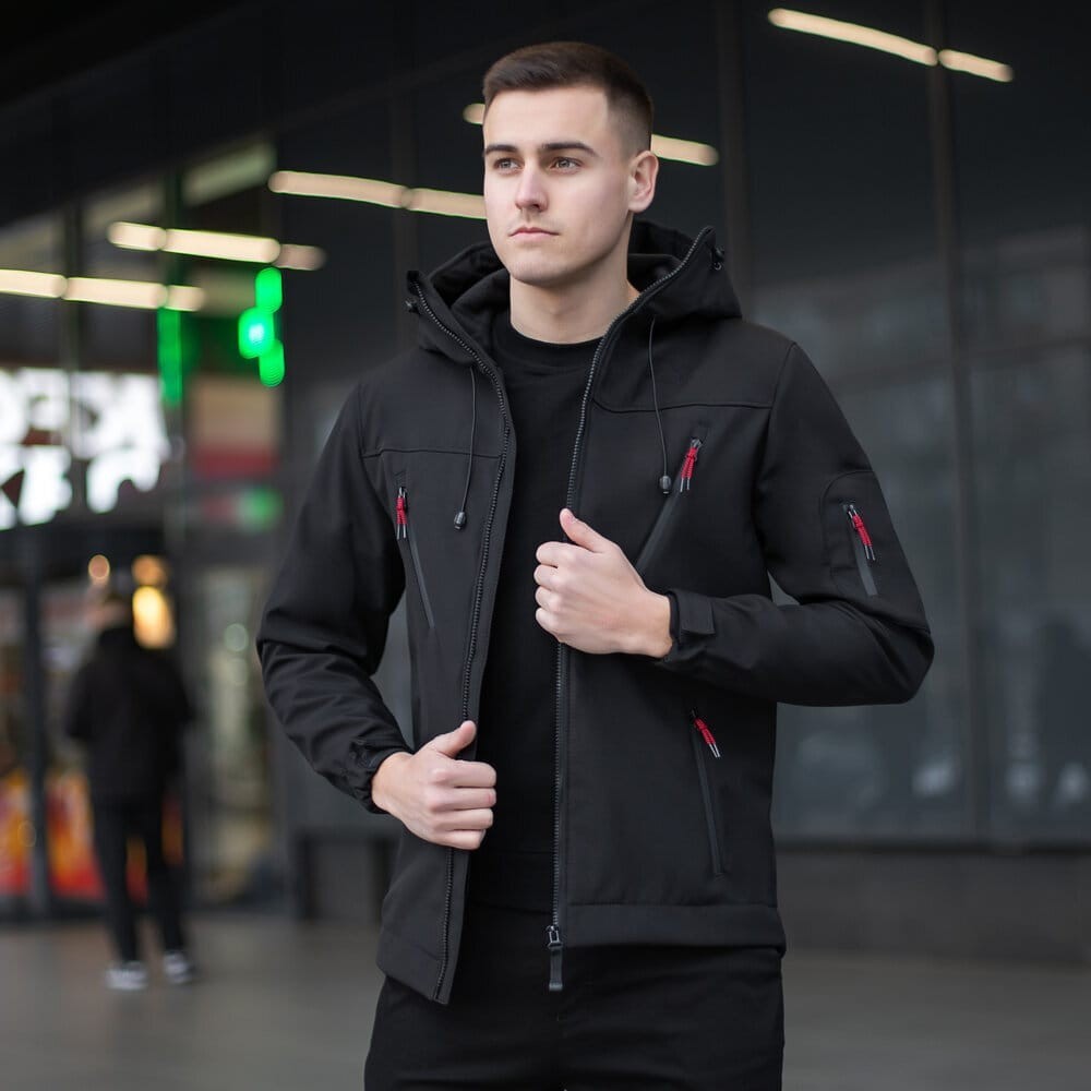 Куртка чоловіча демісезонна з капюшоном чорна Pobedov Korol' Lev
