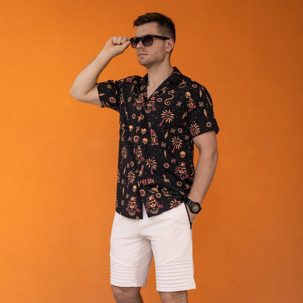 Чоловіча сорочка з коротким рукавом чорна Pobedov Totem