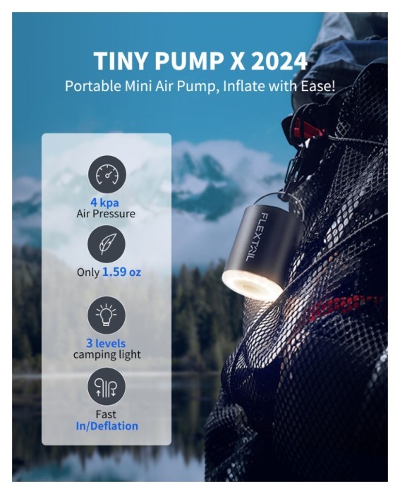 Насос-ліхтар кемпінговий Flextail Tiny Pump Х, чорний із вакуумними пакетами 2 шт (50х70)