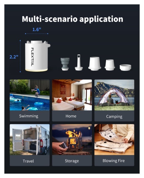 Насос-ліхтар кемпінговий Flextail Tiny Pump Х, чорний із вакуумними пакетами 2 шт (50х70)