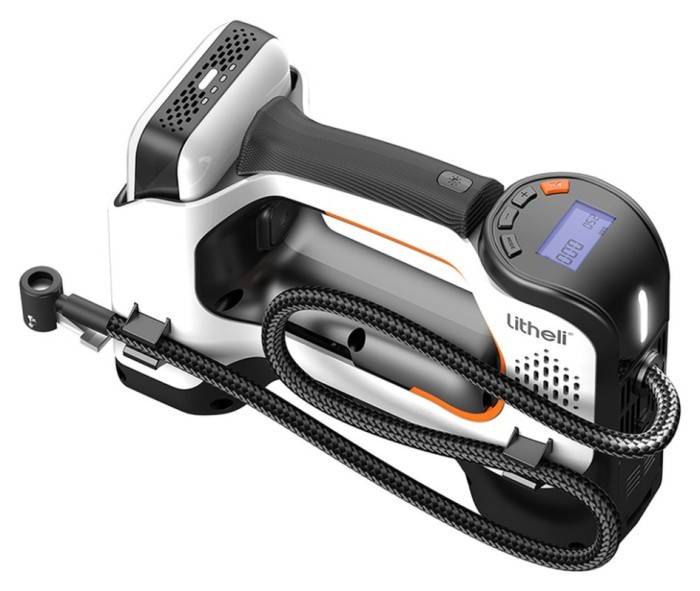 Акумуляторний компресор Litheli з ліхтарем, живлення від павербанку (УМБ Litheli Power Bank 20000 mAh, 45 W, 2А в комплекті)