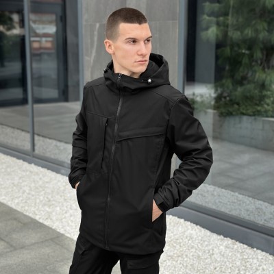 Осіння чоловіча чорна куртка із даймонд-котону Pobedov Shum