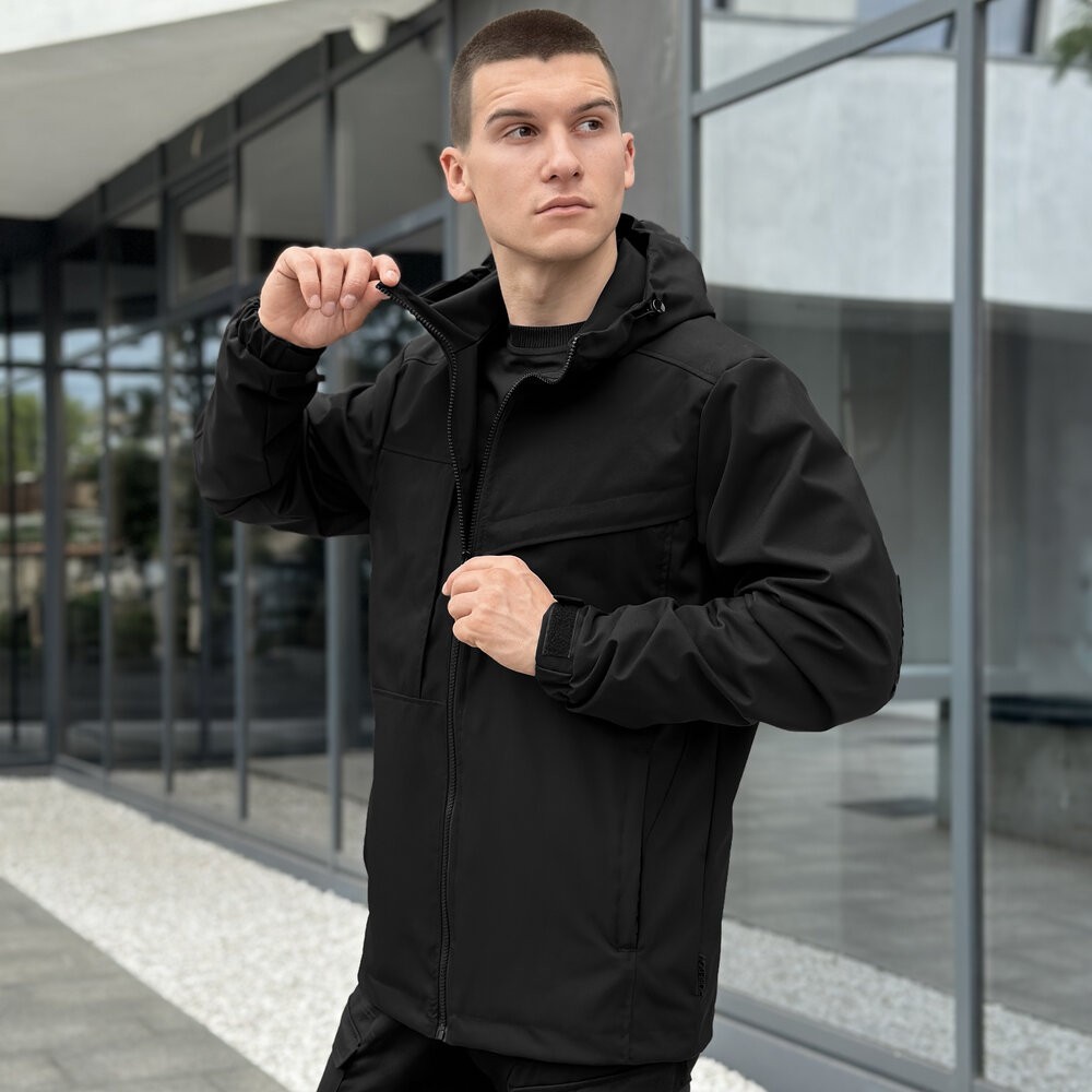 Осіння чоловіча чорна куртка із даймонд-котону Pobedov Shum