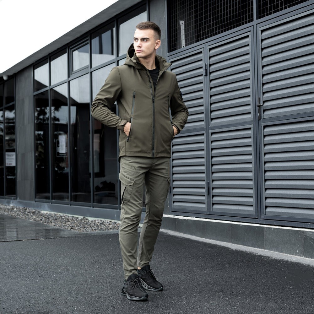 Куртка чоловіча демісезонна з капюшоном хакі Pobedov Motive