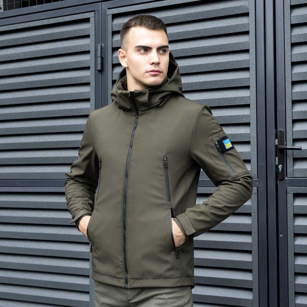 Куртка чоловіча демісезонна з капюшоном хакі Pobedov Motive
