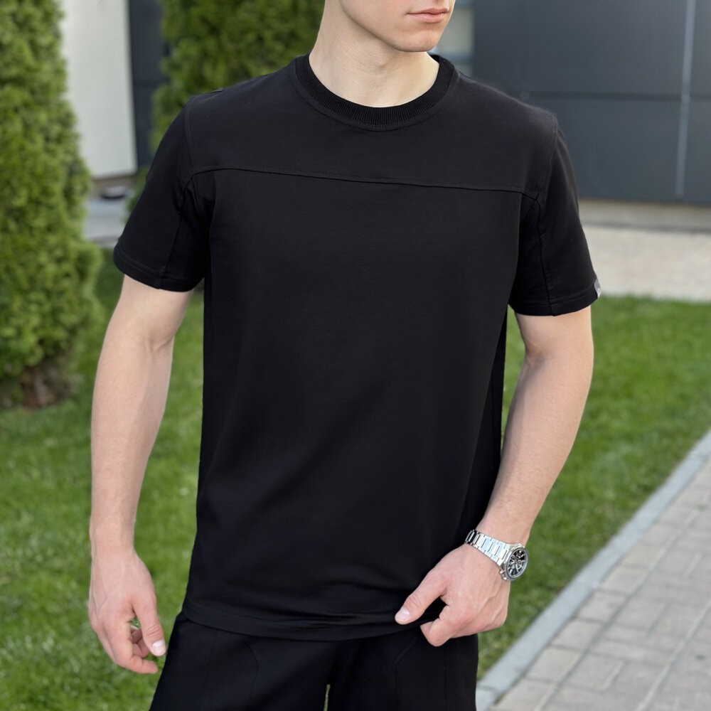 Чоловічий літній комплект шорти і футболка чорний Pobedov Barel