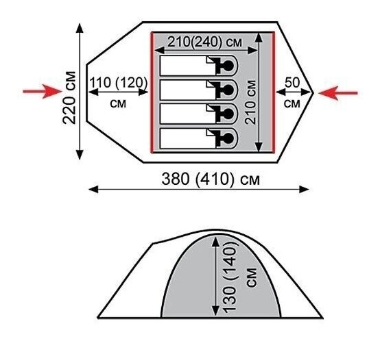 Намет Tramp Mountain 3 (V2) сірий/червоний (TRT-023)