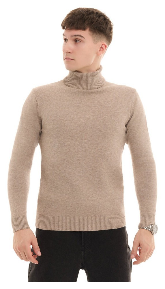 Чоловічий бежевий гольф Pobedov Neck. Гольф чоловічий осінь зима. Гольф бежевий з коміром