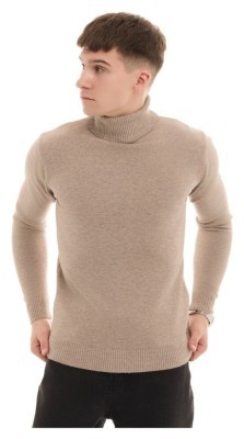 Чоловічий бежевий гольф Pobedov Neck. Гольф чоловічий осінь зима. Гольф бежевий з коміром